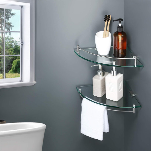 Latitude Run® Glass Corner Shelf For Bathroom Corner Shelf 2 Pack
